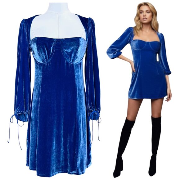 emma stone blue dress Come On Over Navy Blue Velvet Babydoll Dress  Shop the Mint